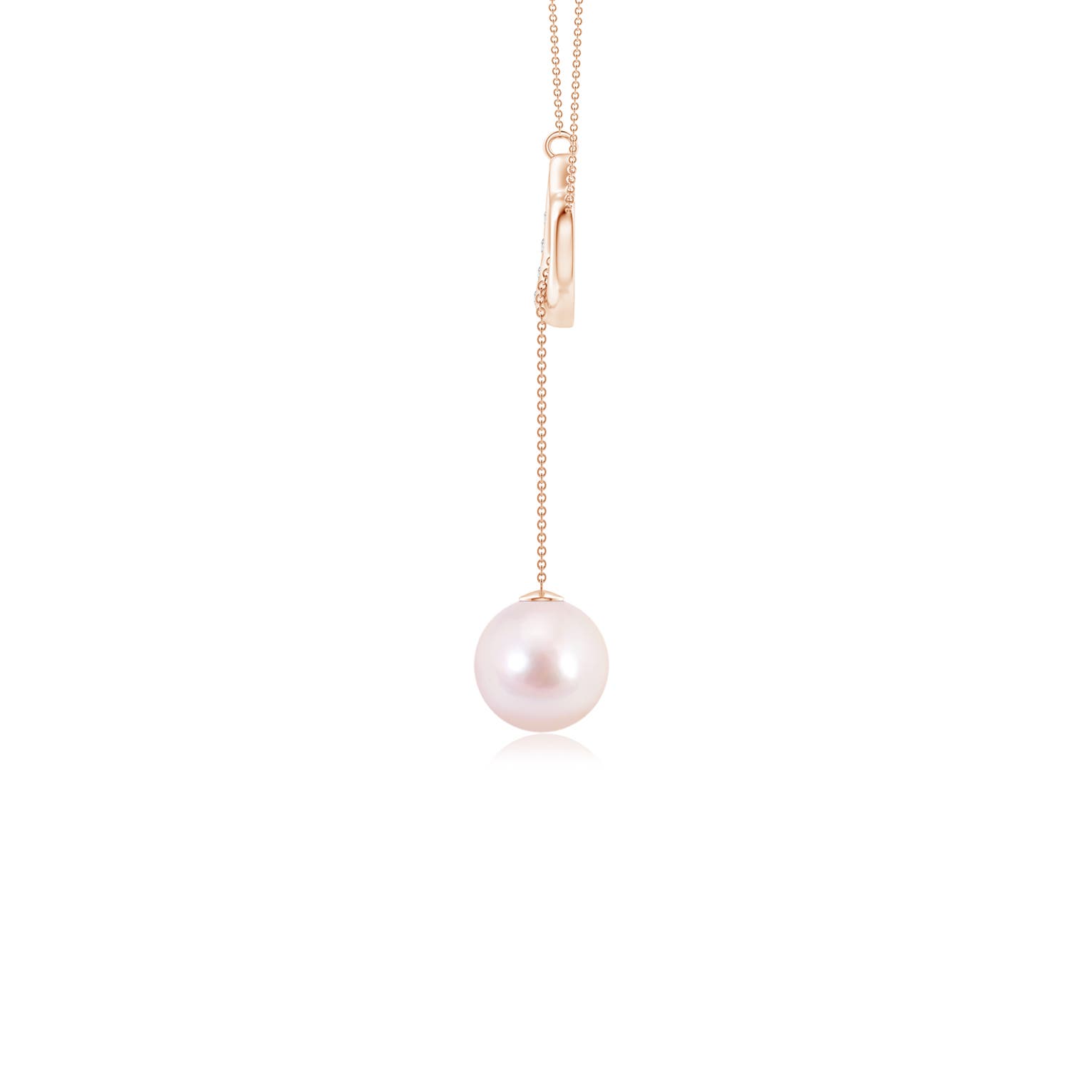 8mm AAAA Japanese Akoya Pearl Lariat-Style Heart Necklace in Rose Gold - side 3