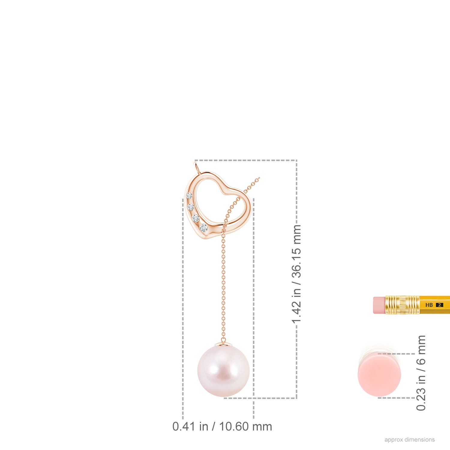 8mm AAAA Japanese Akoya Pearl Lariat-Style Heart Necklace in Rose Gold - ruler