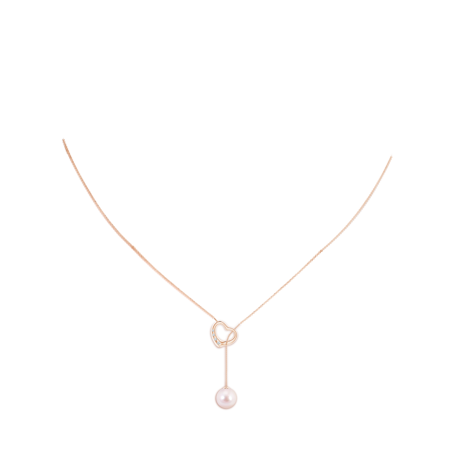 8mm AAAA Japanese Akoya Pearl Lariat-Style Heart Necklace in Rose Gold - body_neck
