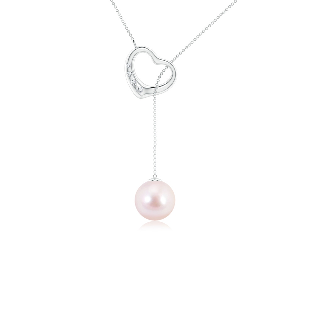 8mm AAAA Japanese Akoya Pearl Lariat-Style Heart Necklace in White Gold