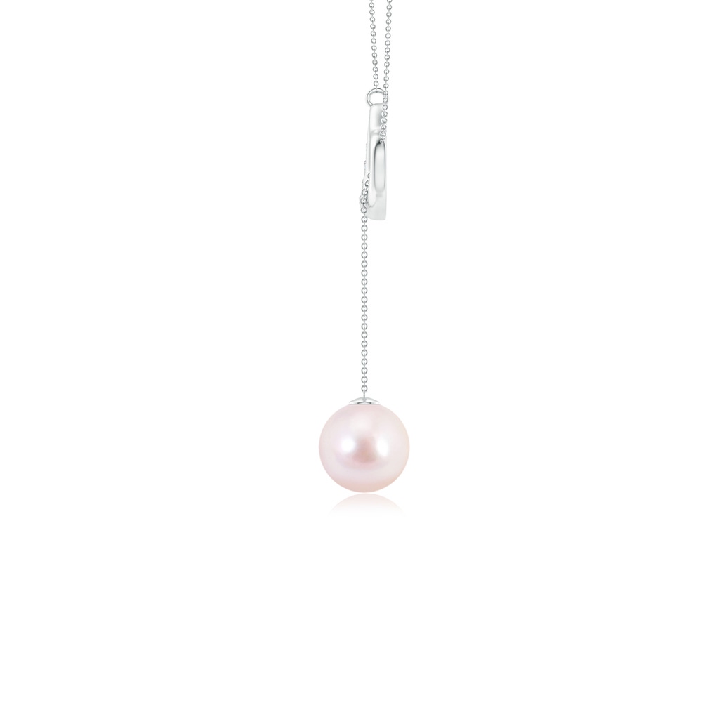 8mm AAAA Japanese Akoya Pearl Lariat-Style Heart Necklace in White Gold Side 1