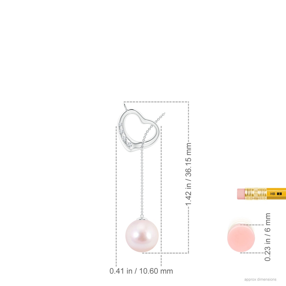 8mm AAAA Japanese Akoya Pearl Lariat-Style Heart Necklace in White Gold ruler