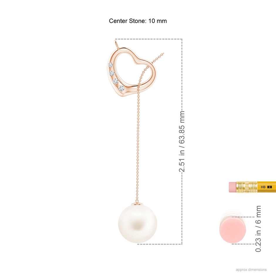 10mm AA Freshwater Pearl Lariat-Style Heart Necklace in Rose Gold ruler