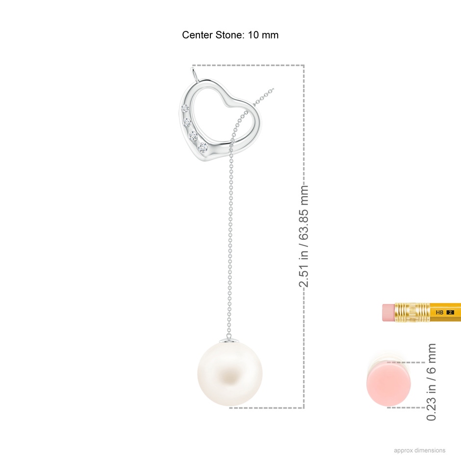 10mm AA Freshwater Pearl Lariat-Style Heart Necklace in White Gold ruler