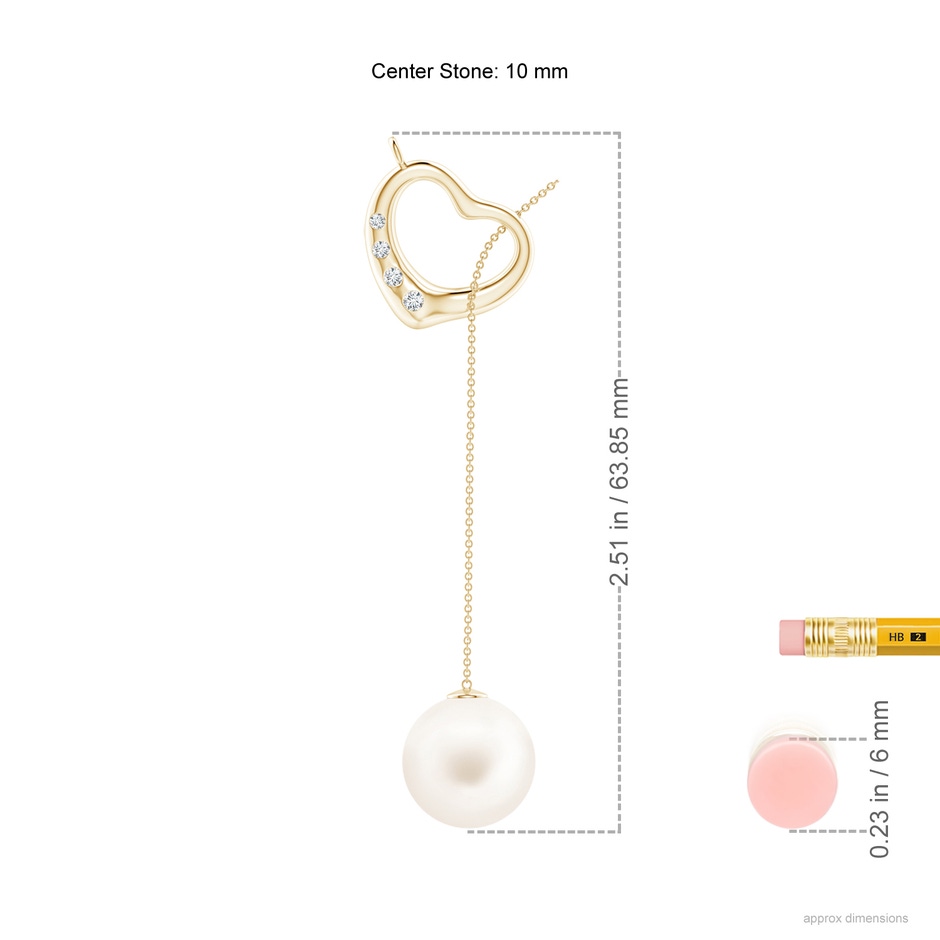 10mm AA Freshwater Pearl Lariat-Style Heart Necklace in Yellow Gold ruler