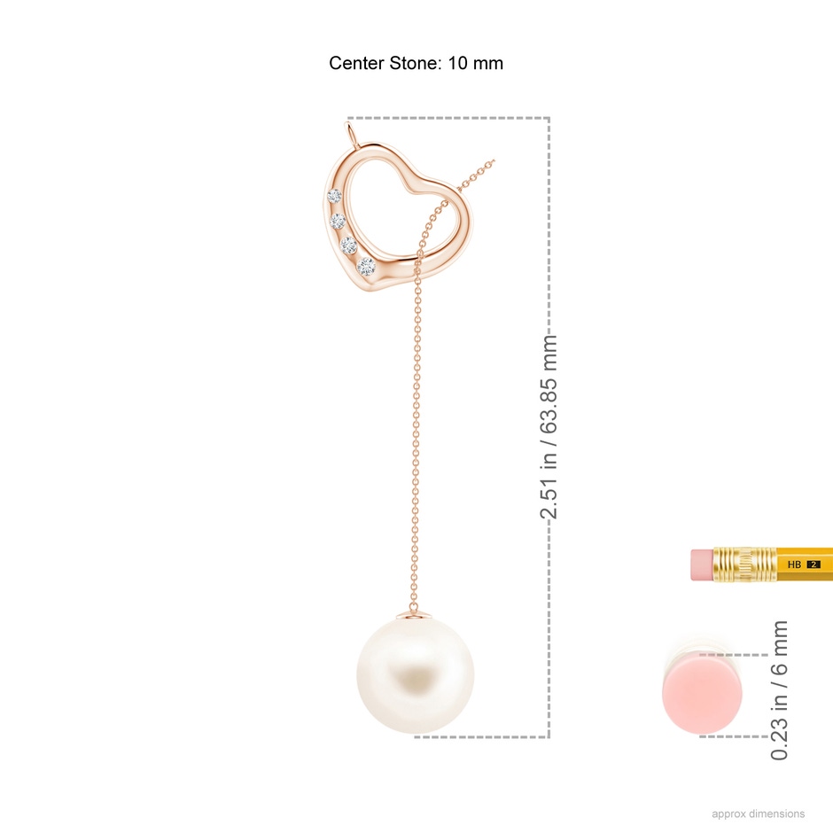 10mm AAA Freshwater Pearl Lariat-Style Heart Necklace in Rose Gold ruler