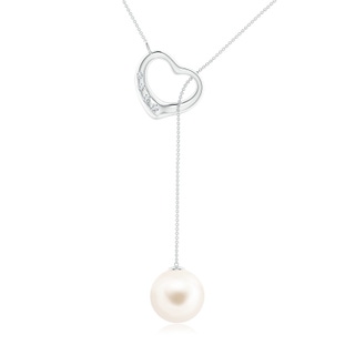 10mm AAA Freshwater Pearl Lariat-Style Heart Necklace in White Gold
