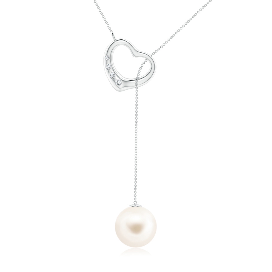 10mm AAA Freshwater Pearl Lariat-Style Heart Necklace in White Gold 