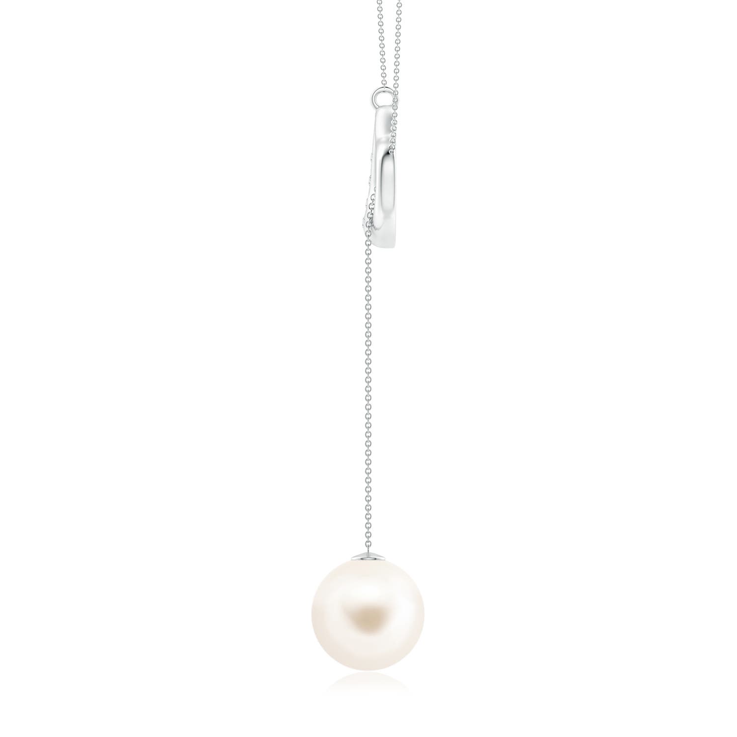 10mm AAA Freshwater Pearl Lariat-Style Heart Necklace in White Gold