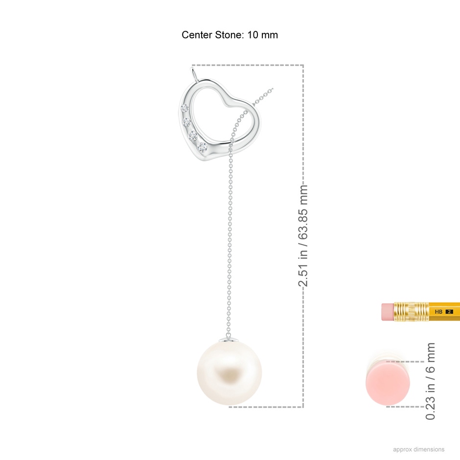 10mm AAA Freshwater Pearl Lariat-Style Heart Necklace in White Gold ruler