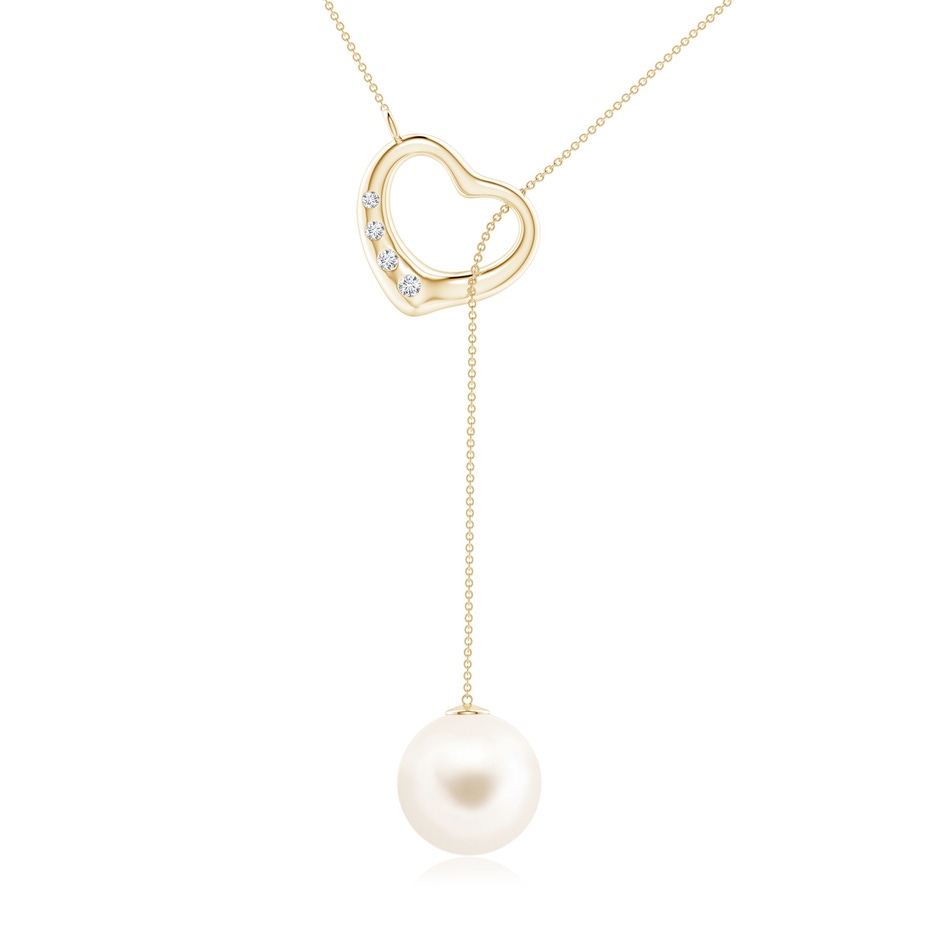 10mm AAA Freshwater Pearl Lariat-Style Heart Necklace in Yellow Gold 