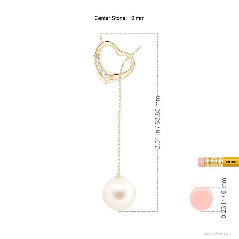 10mm AAA Freshwater Pearl Lariat-Style Heart Necklace in Yellow Gold ruler