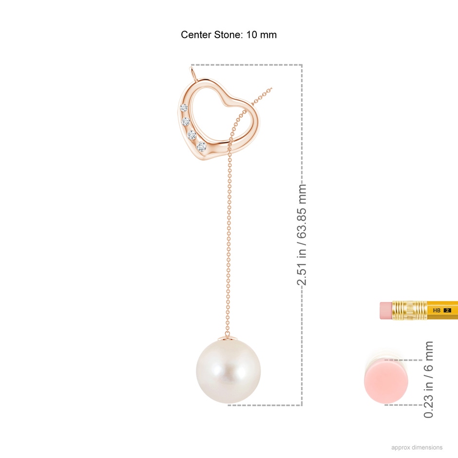 10mm AAAA Freshwater Pearl Lariat-Style Heart Necklace in Rose Gold ruler