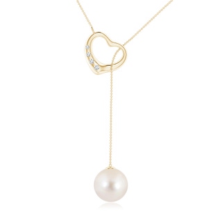 10mm AAAA Freshwater Pearl Lariat-Style Heart Necklace in Yellow Gold