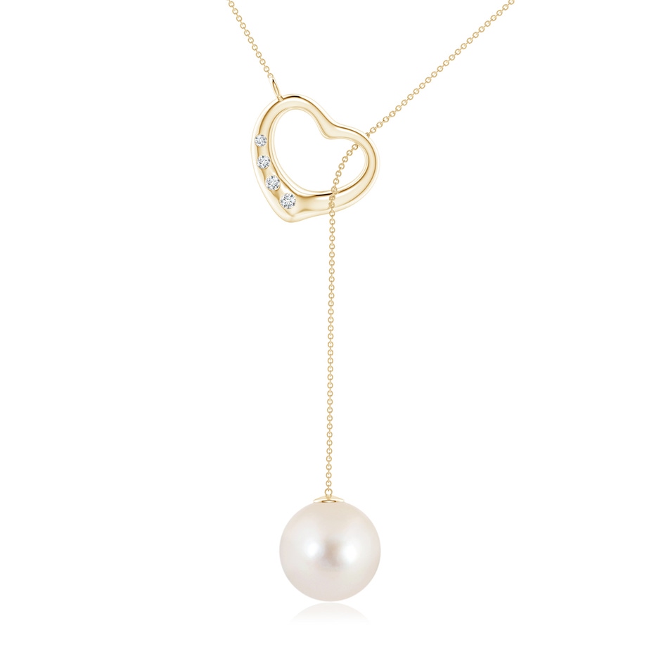 10mm AAAA Freshwater Pearl Lariat-Style Heart Necklace in Yellow Gold 