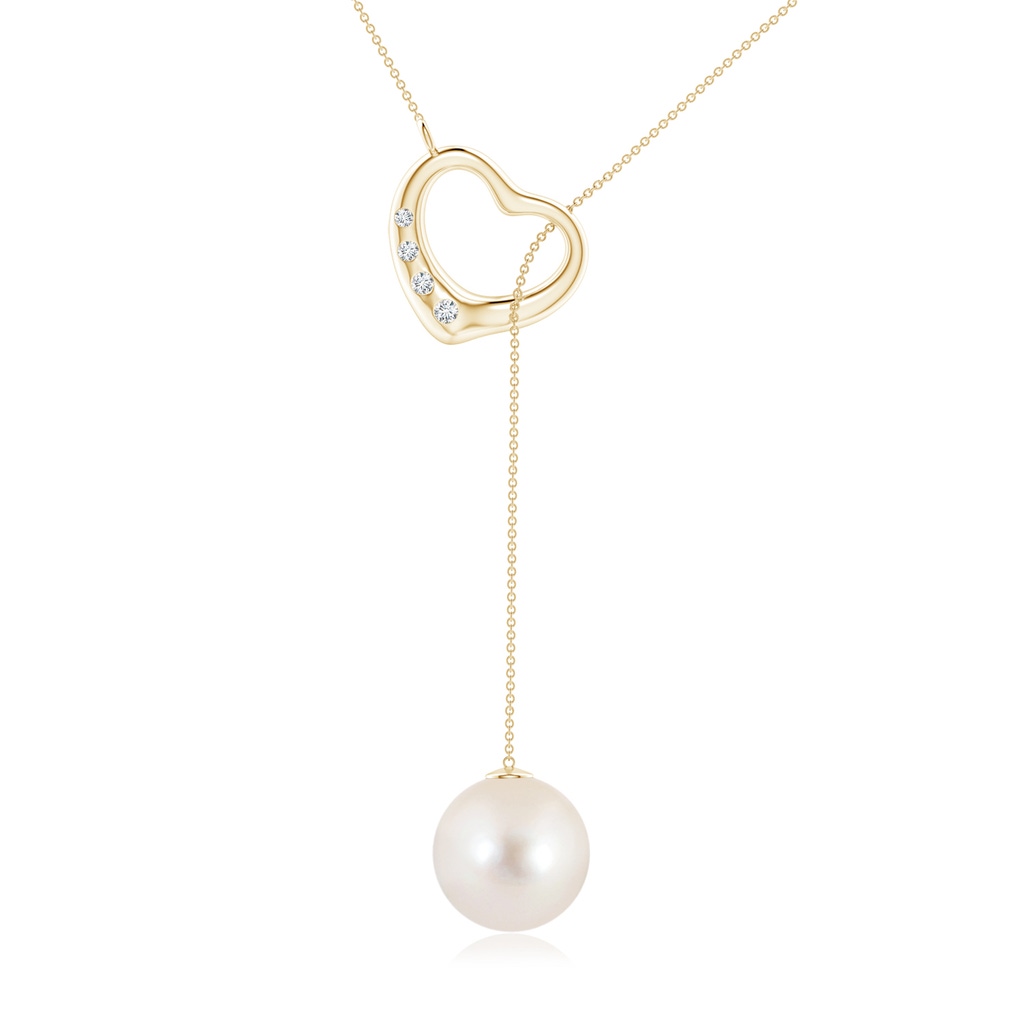 10mm AAAA Freshwater Pearl Lariat-Style Heart Necklace in Yellow Gold