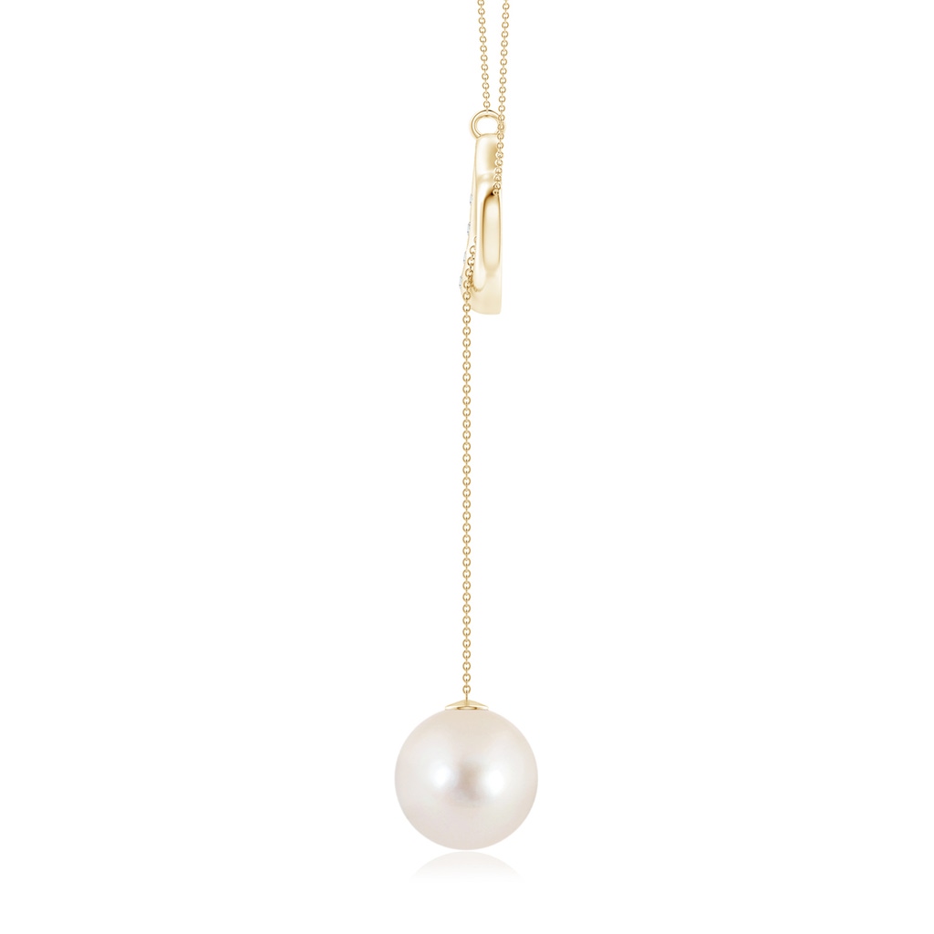 10mm AAAA Freshwater Pearl Lariat-Style Heart Necklace in Yellow Gold Side 1