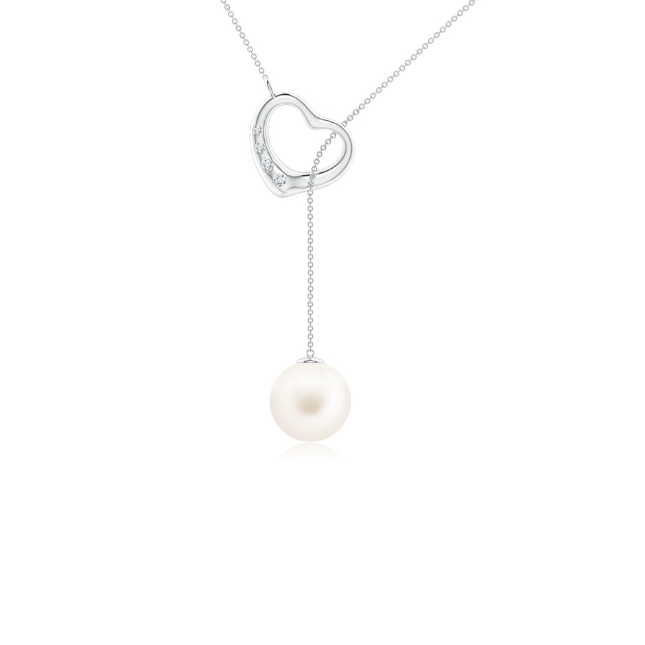 8mm AA Freshwater Pearl Lariat-Style Heart Necklace in White Gold 