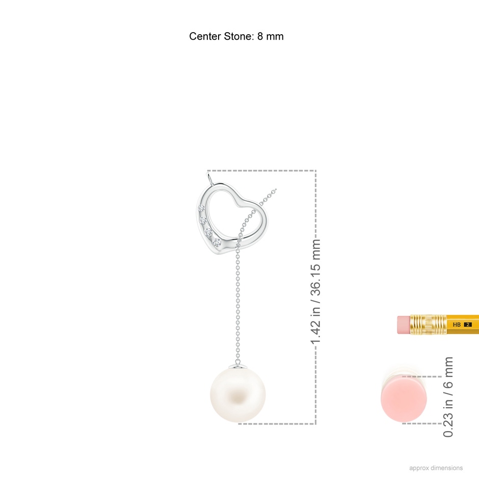 8mm AA Freshwater Pearl Lariat-Style Heart Necklace in White Gold ruler