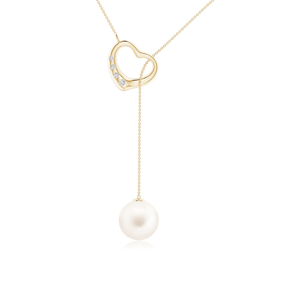 9mm AA Freshwater Pearl Lariat-Style Heart Necklace in Yellow Gold 