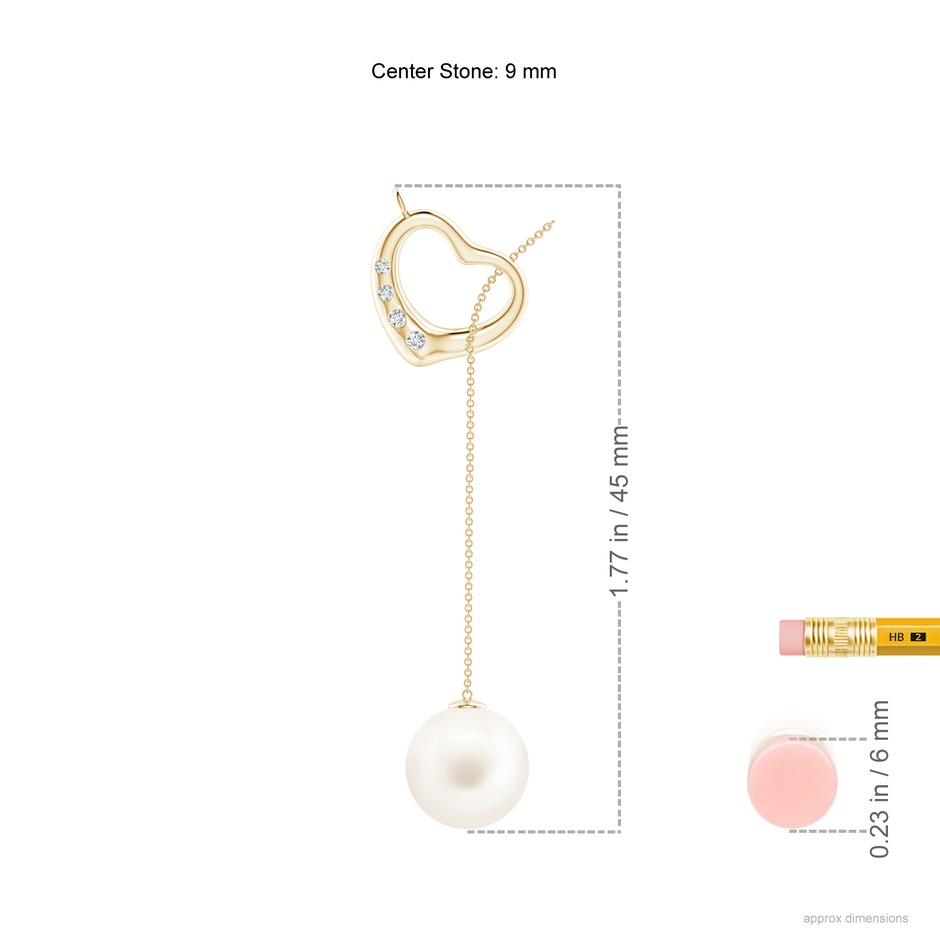 9mm AA Freshwater Pearl Lariat-Style Heart Necklace in Yellow Gold ruler
