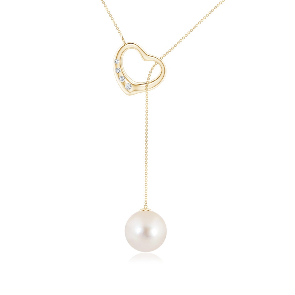 9mm AAAA Freshwater Pearl Lariat-Style Heart Necklace in Yellow Gold