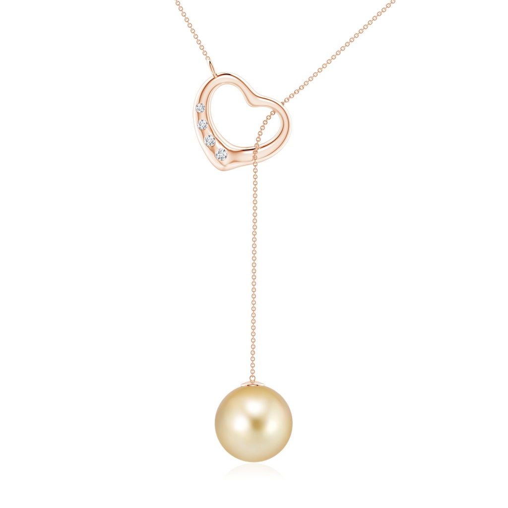 10mm AAAA Golden South Sea Pearl Lariat-Style Heart Necklace in Rose Gold