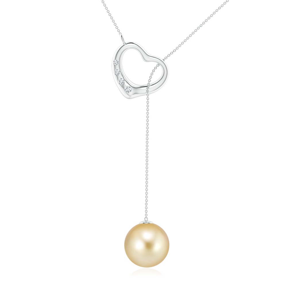 10mm AAAA Golden South Sea Pearl Lariat-Style Heart Necklace in White Gold