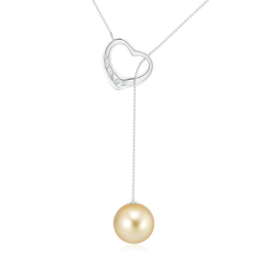 10mm AAAA Golden South Sea Pearl Lariat-Style Heart Necklace in White Gold 