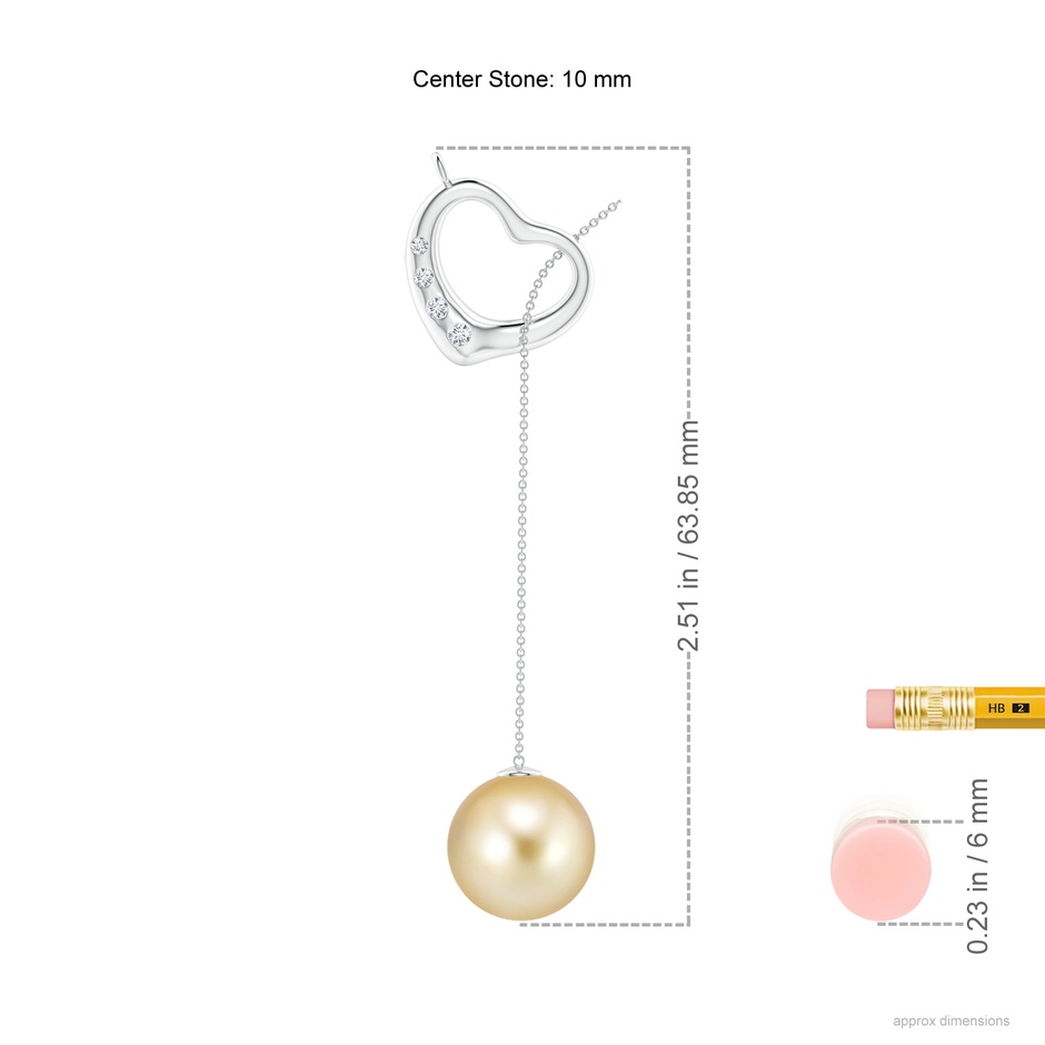 10mm AAAA Golden South Sea Pearl Lariat-Style Heart Necklace in White Gold ruler