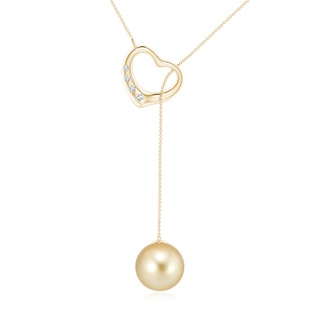 10mm AAAA Golden South Sea Pearl Lariat-Style Heart Necklace in Yellow Gold
