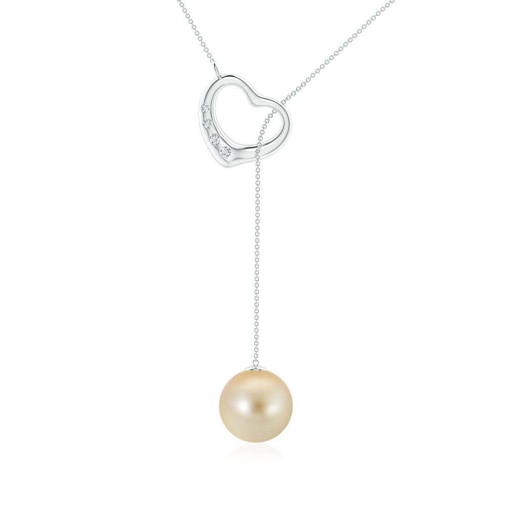 9mm AAA Golden South Sea Pearl Lariat-Style Heart Necklace in White Gold
