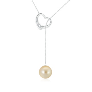 9mm AAA Golden South Sea Pearl Lariat-Style Heart Necklace in White Gold