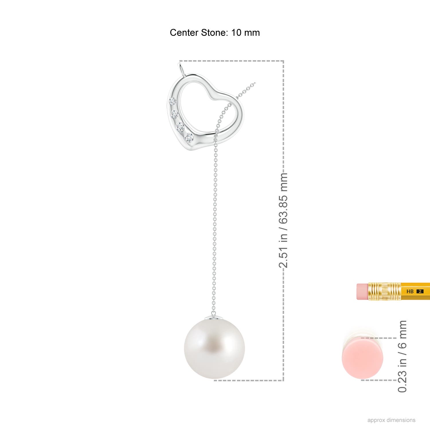 10mm AAA South Sea Pearl Lariat-Style Heart Necklace in P950 Platinum - ruler