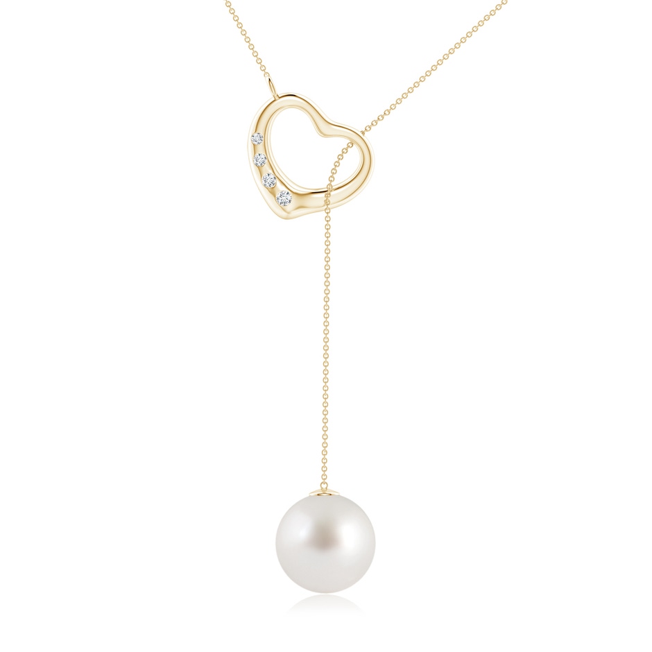 10mm AAA South Sea Pearl Lariat-Style Heart Necklace in Yellow Gold 