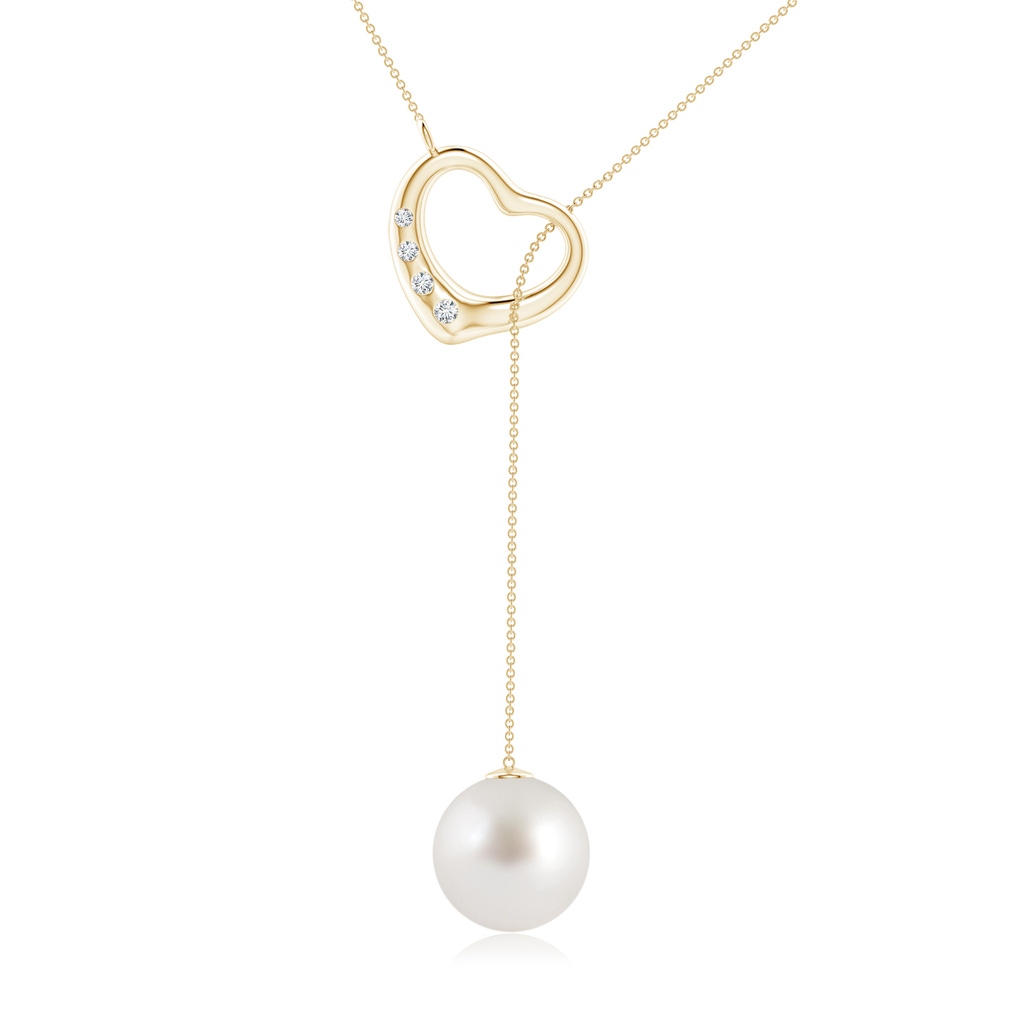 10mm AAA South Sea Pearl Lariat-Style Heart Necklace in Yellow Gold