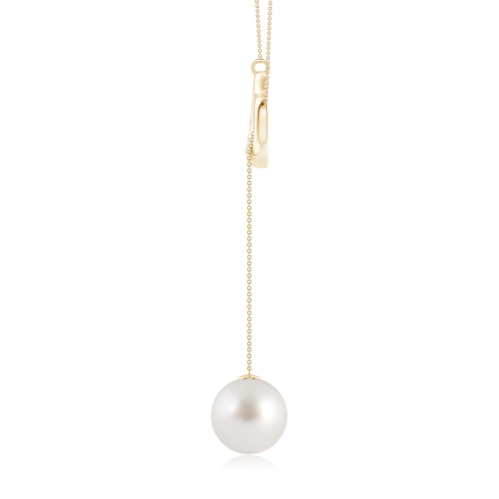 10mm AAA South Sea Pearl Lariat-Style Heart Necklace in Yellow Gold Side 1