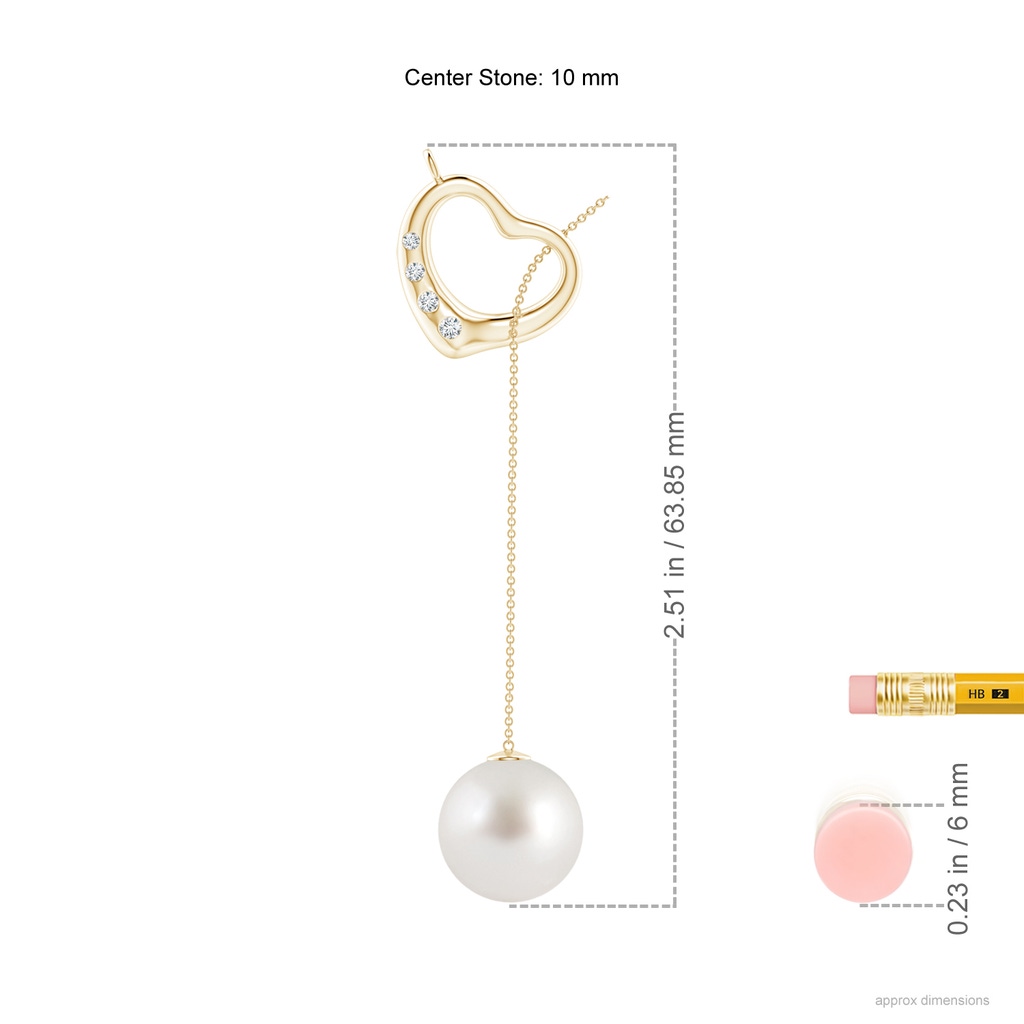 10mm AAA South Sea Pearl Lariat-Style Heart Necklace in Yellow Gold Ruler