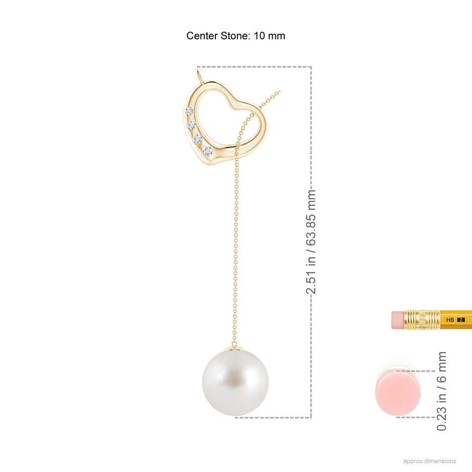 10mm AAA South Sea Pearl Lariat-Style Heart Necklace in Yellow Gold ruler