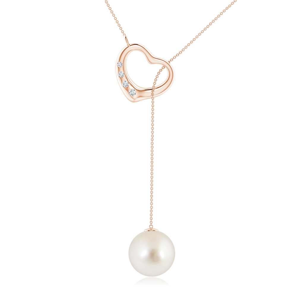 10mm AAAA South Sea Pearl Lariat-Style Heart Necklace in Rose Gold