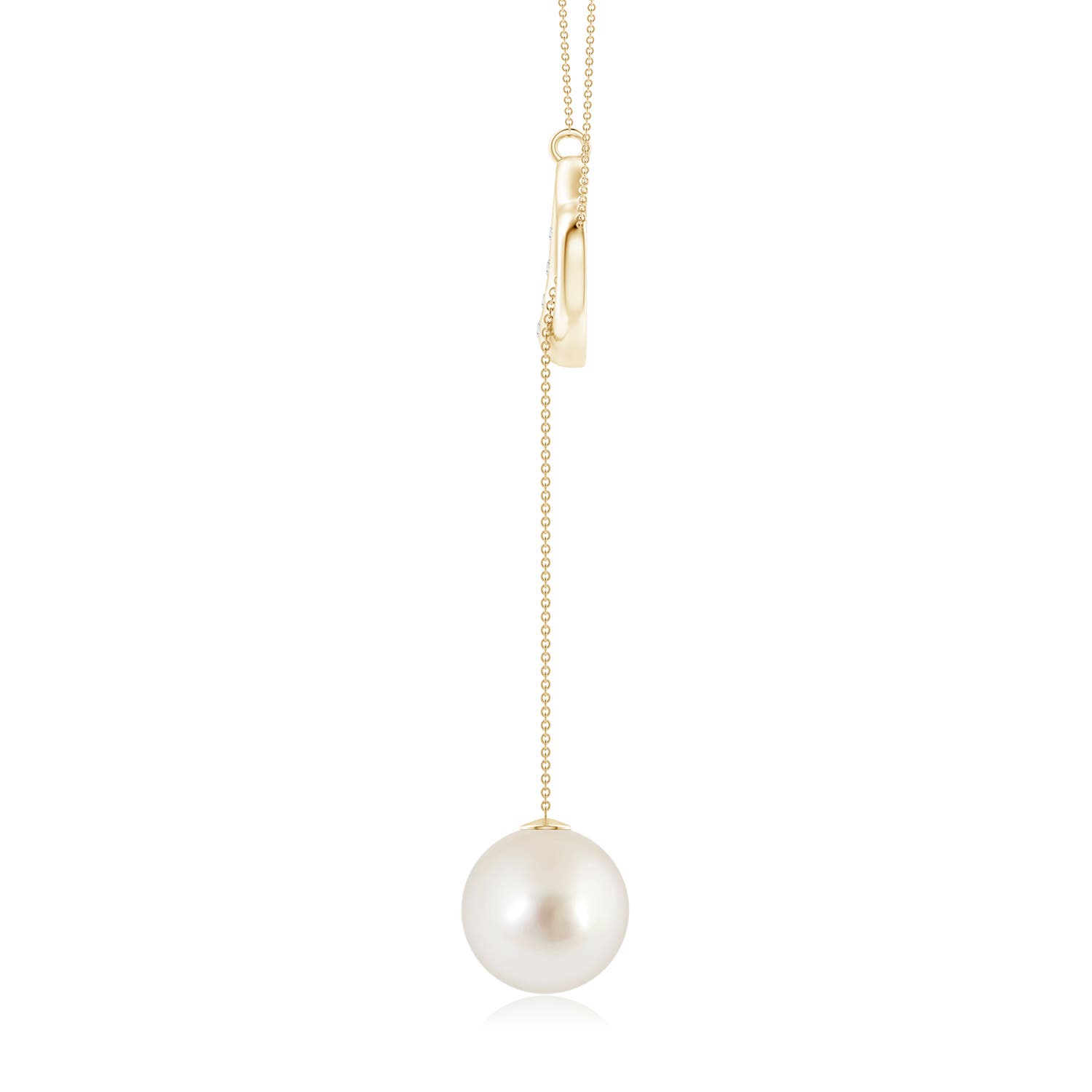 10mm AAAA South Sea Pearl Lariat-Style Heart Necklace in Yellow Gold