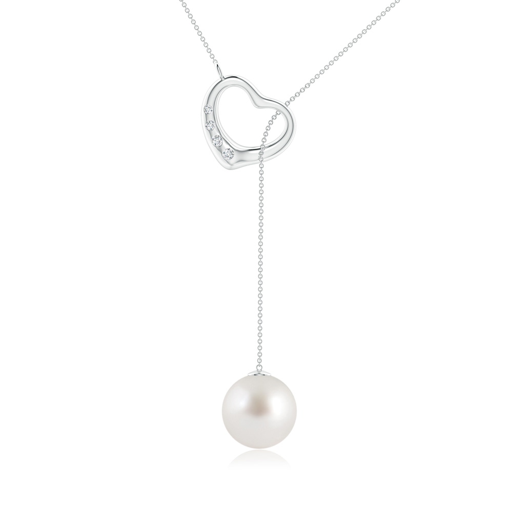 9mm AAA South Sea Pearl Lariat-Style Heart Necklace in White Gold