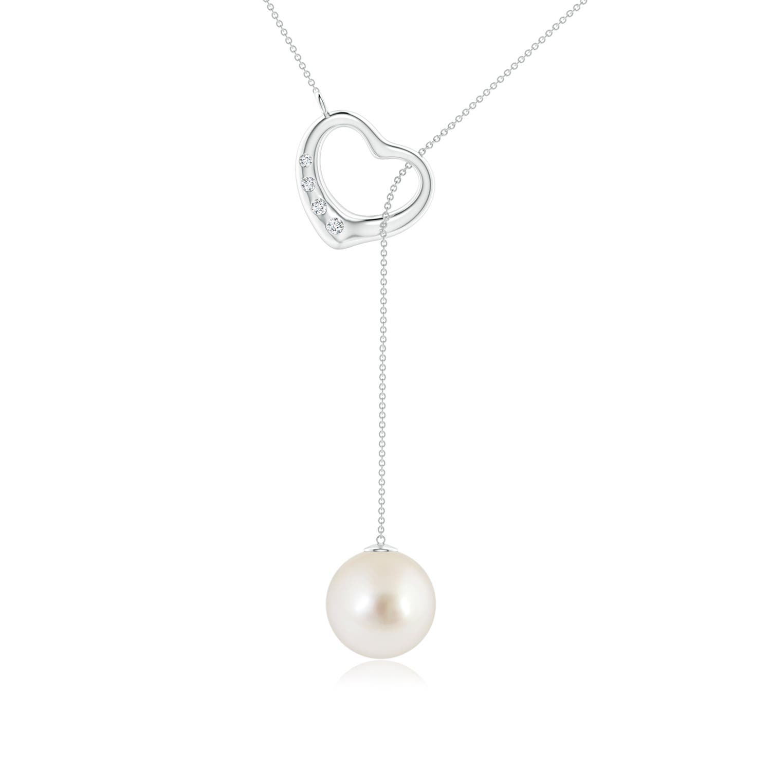 9mm AAAA South Sea Pearl Lariat-Style Heart Necklace in White Gold
