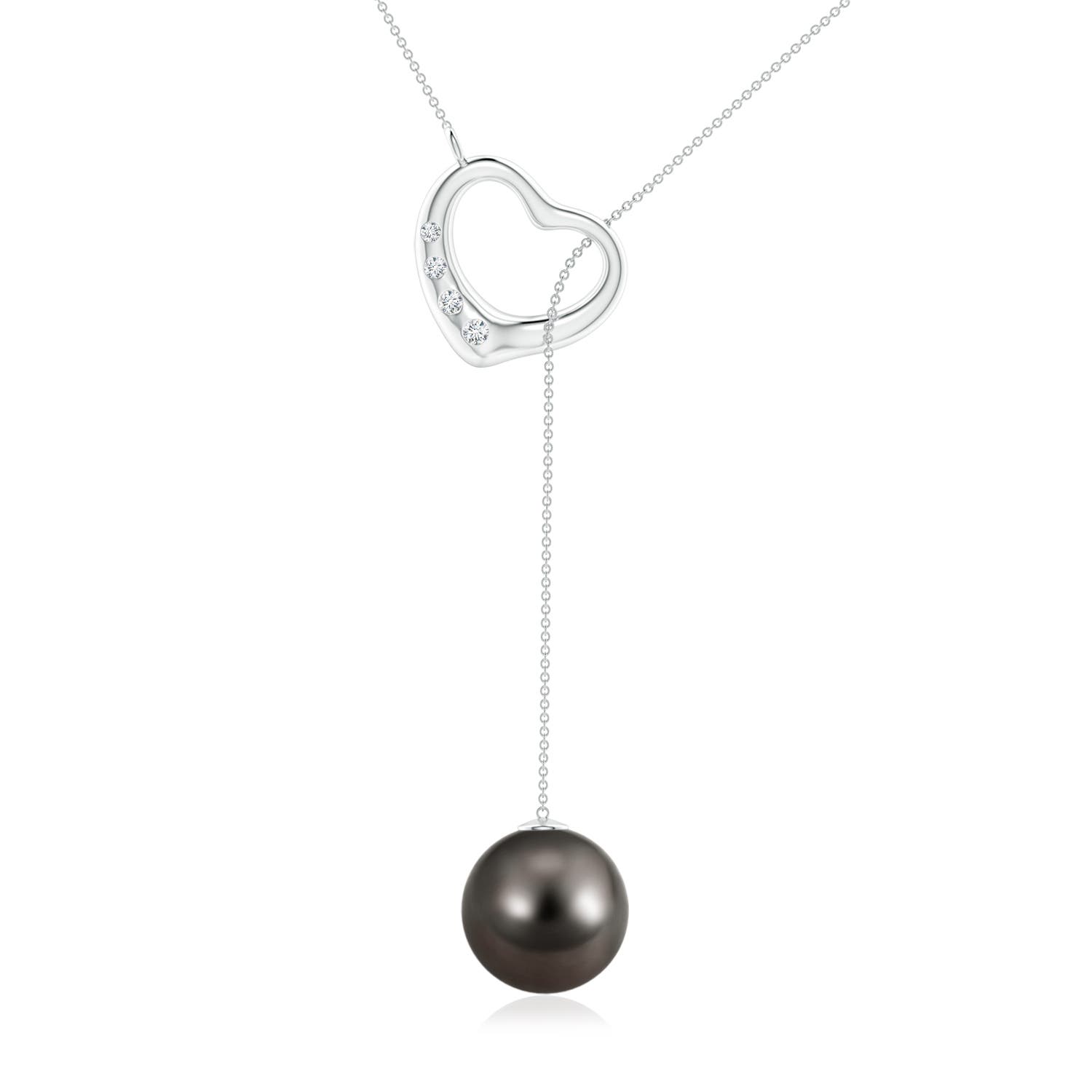 10mm AAA Tahitian Pearl Lariat-Style Heart Necklace in 18K White Gold