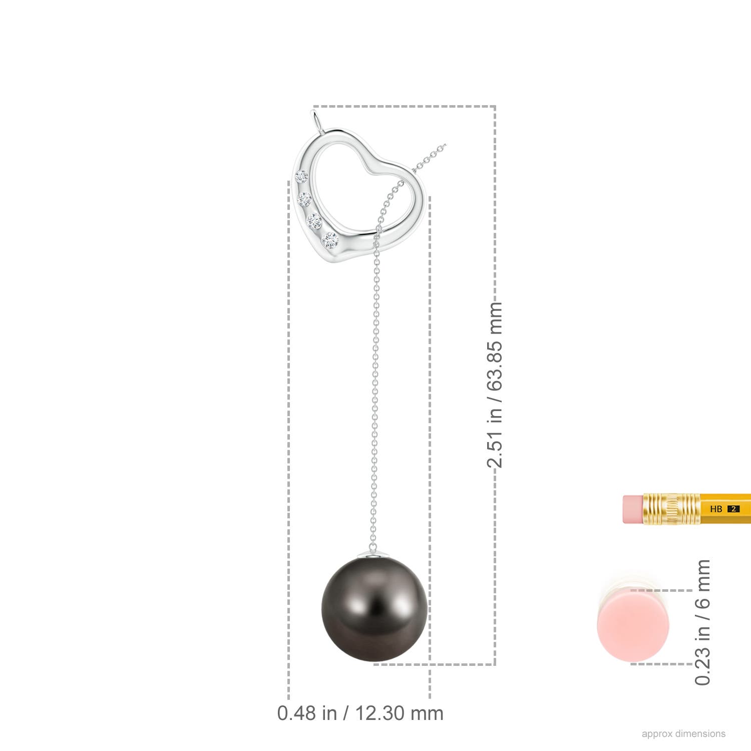 10mm AAA Tahitian Pearl Lariat-Style Heart Necklace in White Gold - ruler
