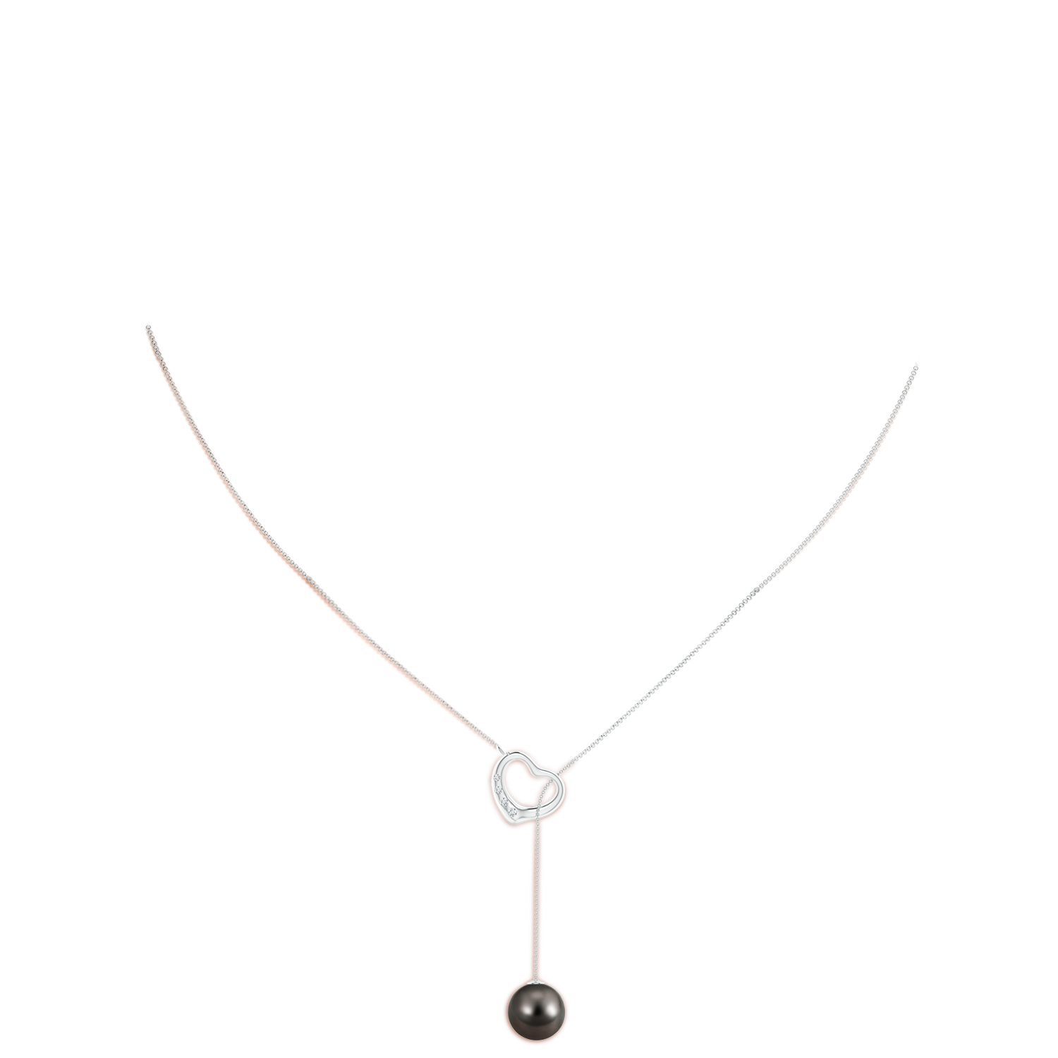 10mm AAA Tahitian Pearl Lariat-Style Heart Necklace in White Gold - body_neck