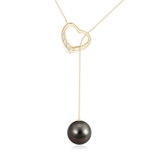 10mm AAA Tahitian Pearl Lariat-Style Heart Necklace in Yellow Gold