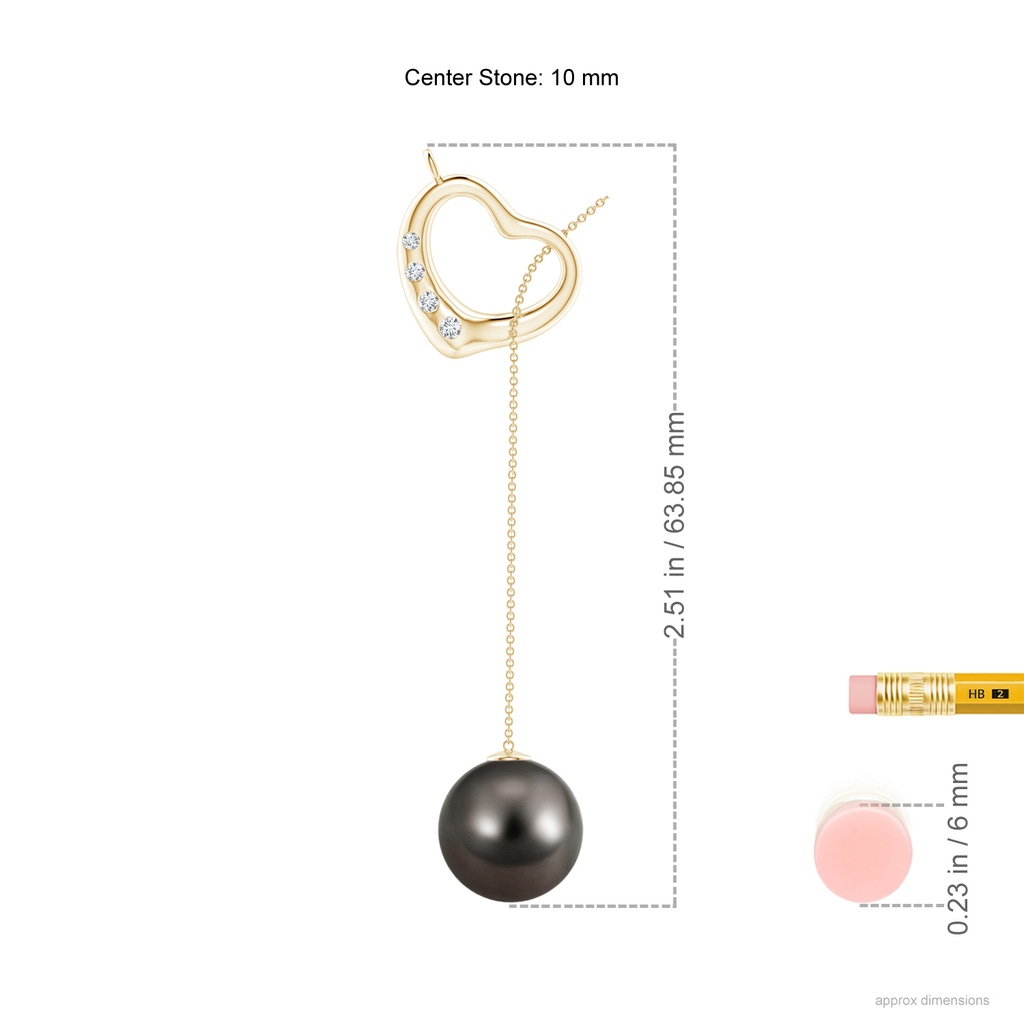10mm AAA Tahitian Pearl Lariat-Style Heart Necklace in Yellow Gold Ruler