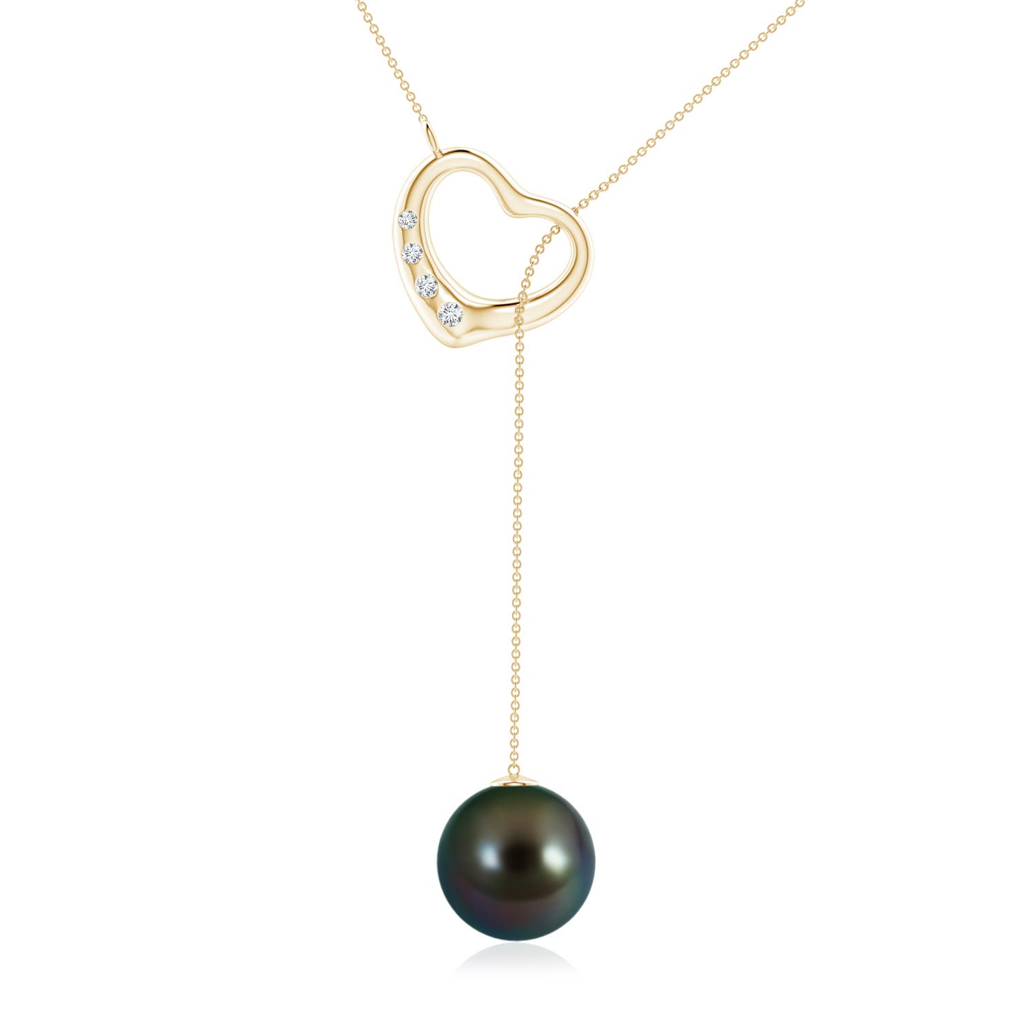 10mm AAAA Tahitian Pearl Lariat-Style Heart Necklace in 18K Yellow Gold