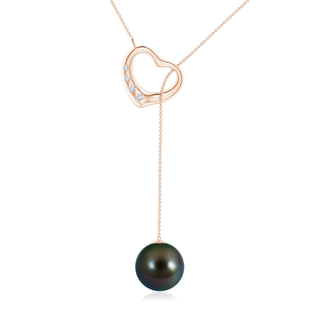 10mm AAAA Tahitian Pearl Lariat-Style Heart Necklace in Rose Gold